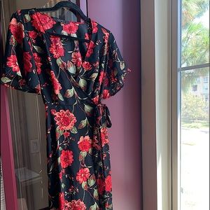 Hi-low red floral wrap dress